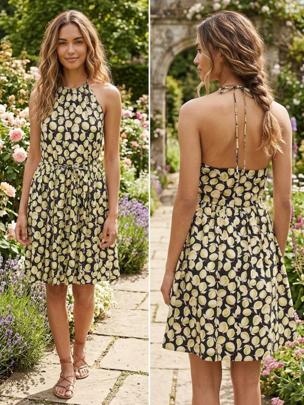 J. Crew Cotton Poplin Halter Dress in Lemon-print